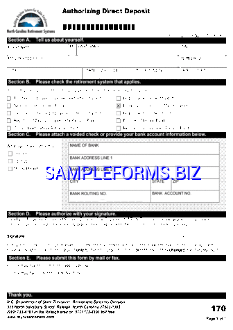 North Carolina Direct Deposit Form 2 pdf free